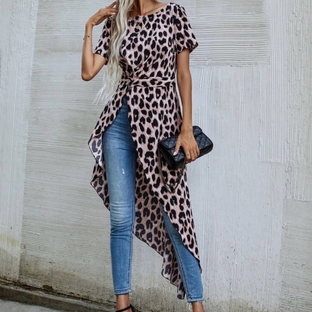 Boho High Low Leopard Print Blouse